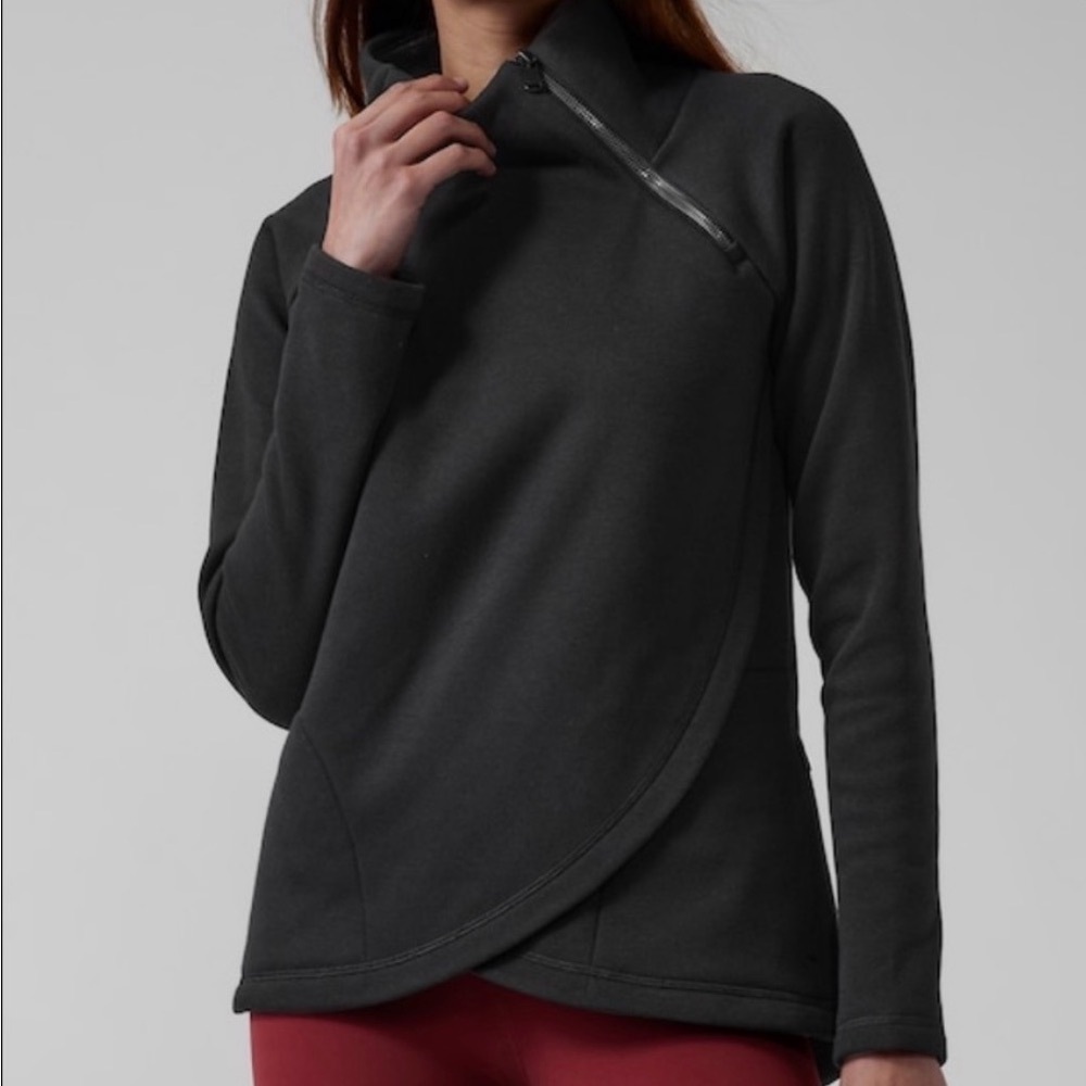 Athleta Black Karma Asymmetrical Zip Sweatshirt